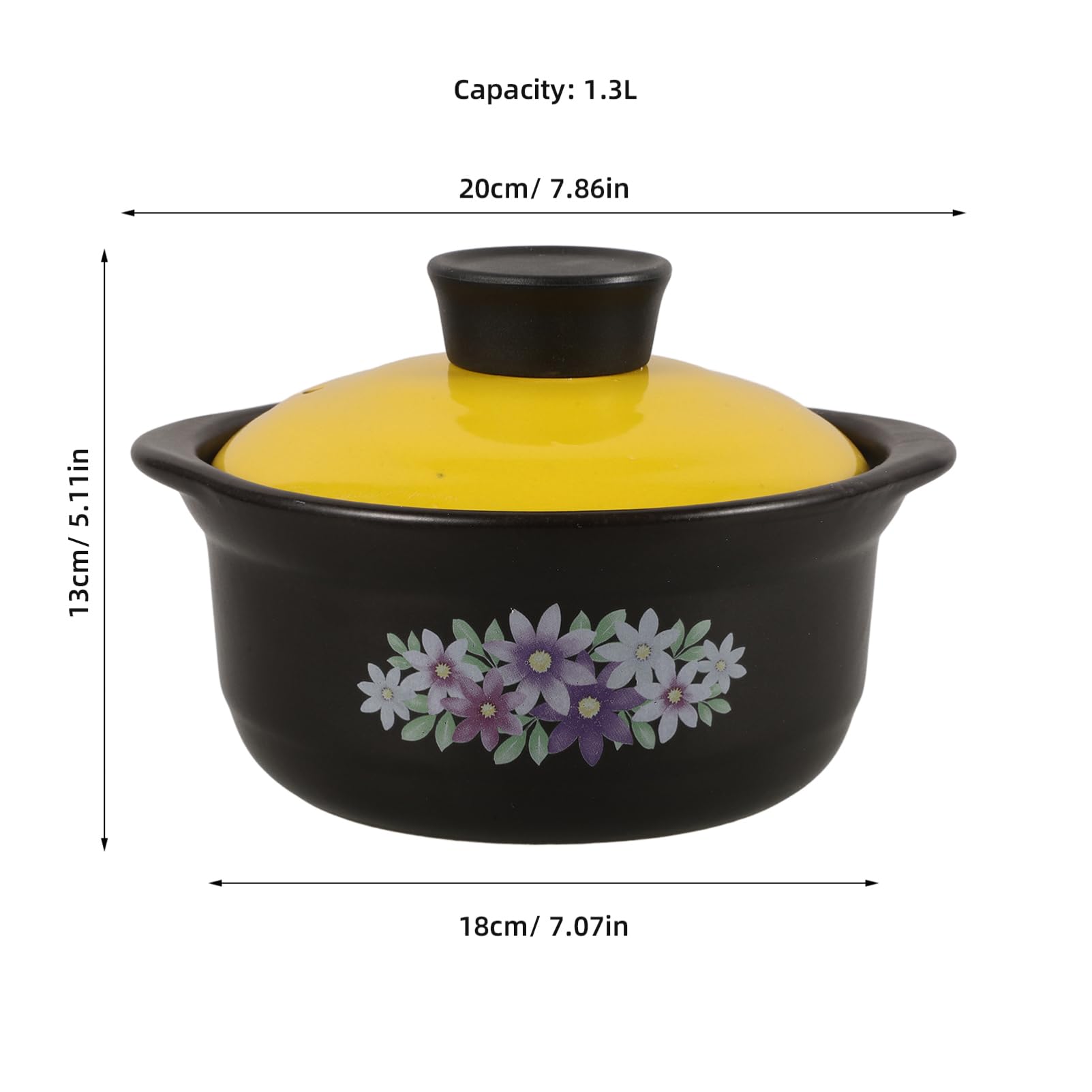Amosfun Cazuela de Barro Resistente al Desgaste de 1.3l Doble Asa Adecuado para Cocinar Gachas para Sopa en Cocina Doméstica y Restaurante