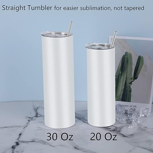 Miniatura 5 de Juego de 8 vasos de sublimación rectos de 20 onzas delgados de acero inoxidable con tapa de película retráctil caja individual no cónico