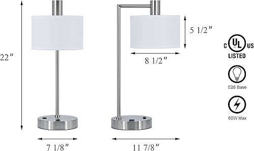 Miniatura 4 de XiNBEi Lighting XB-TL1230-BN - Lámpara de mesa con pantalla de tela, moderna lámpara de hierro para mesita de noche, acabado de níquel cepillado