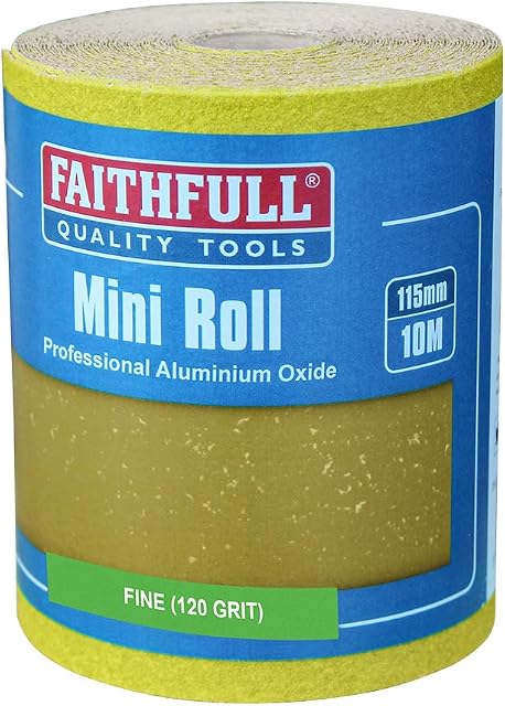 Faithfull FAIAR10120Y 10M Fine (120 Grit) Sandpaper Roll Yellow (Std) 115mm x 10M