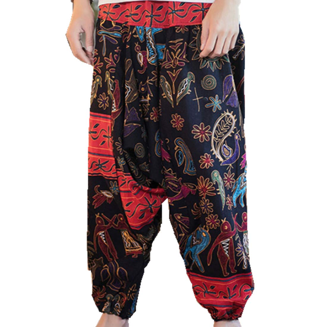 Hzcx Fashion Men's Vintage Cotton Blends Linen Drop Crotch Jogging Harem Pants