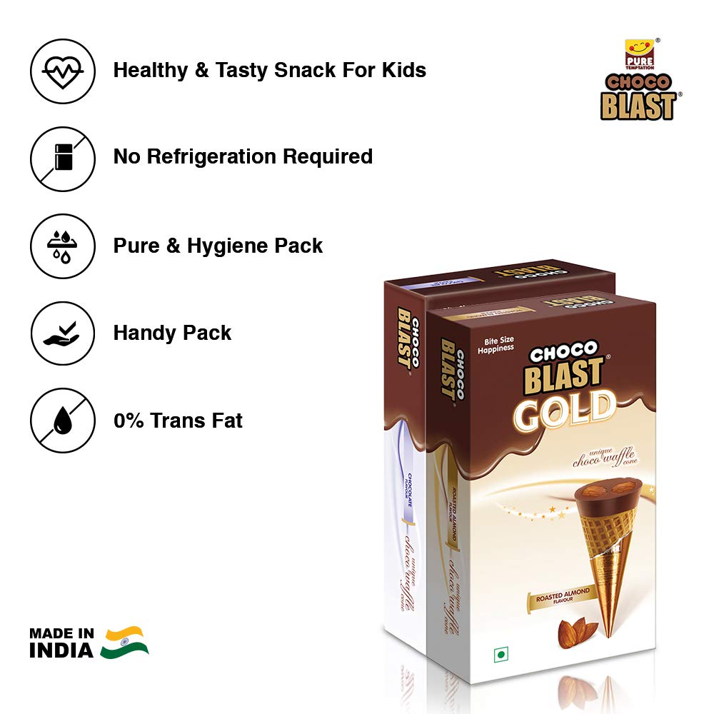 Pure Temptation® Gold Chocoblast | Waffle Cone Chocolates | Return Gift | Chocolate Box Combo Pack with 2 Flavours | 30 pcs Chocolate, 20 pcs Almond Chocolate 1