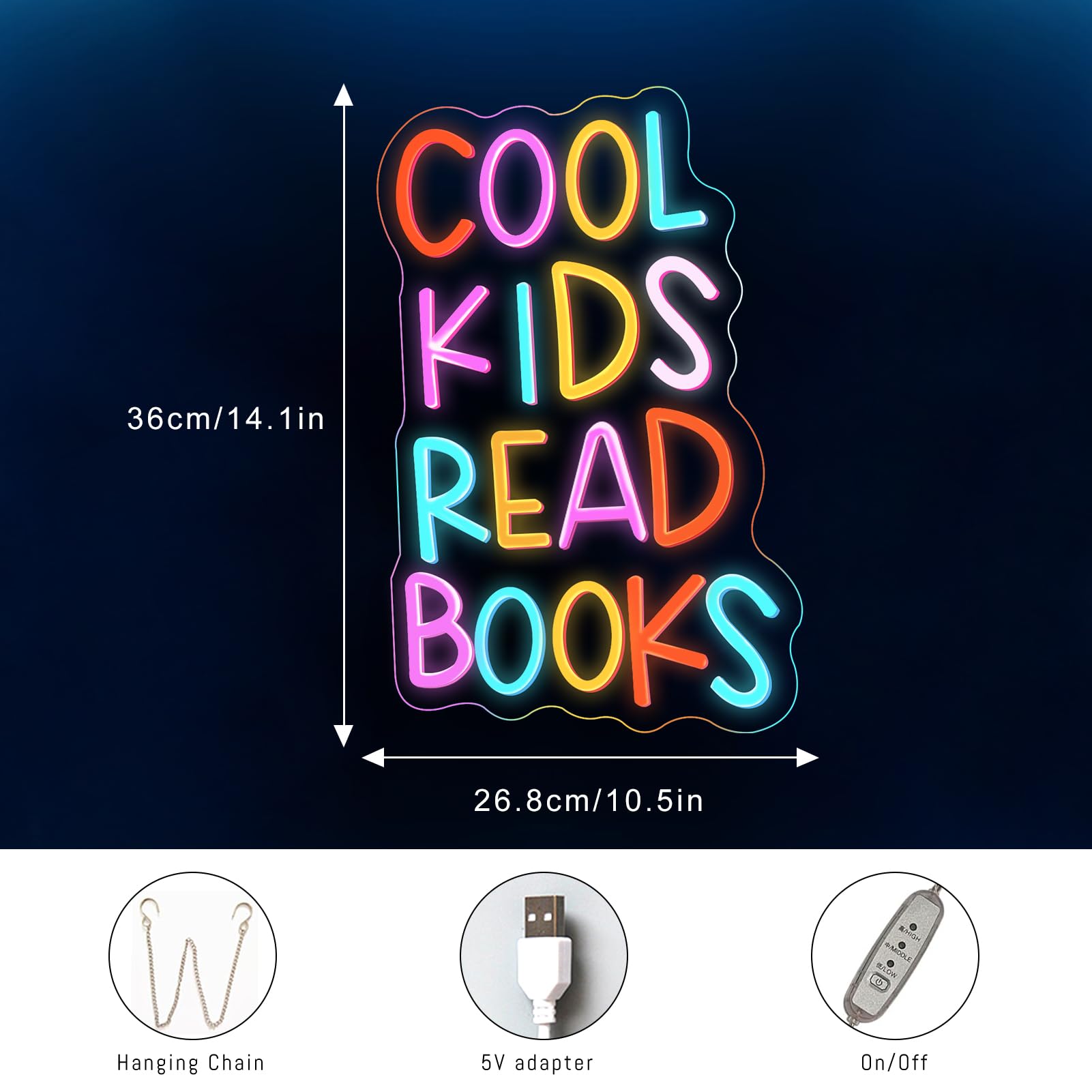 Cool Kids Read Books Neon Signs Books Neon Light for Reading Room Hanging Decorations Library Classroom Read Corner Decor with Dimmable Switches chjjwezx for Bedroom Decor - Image 4