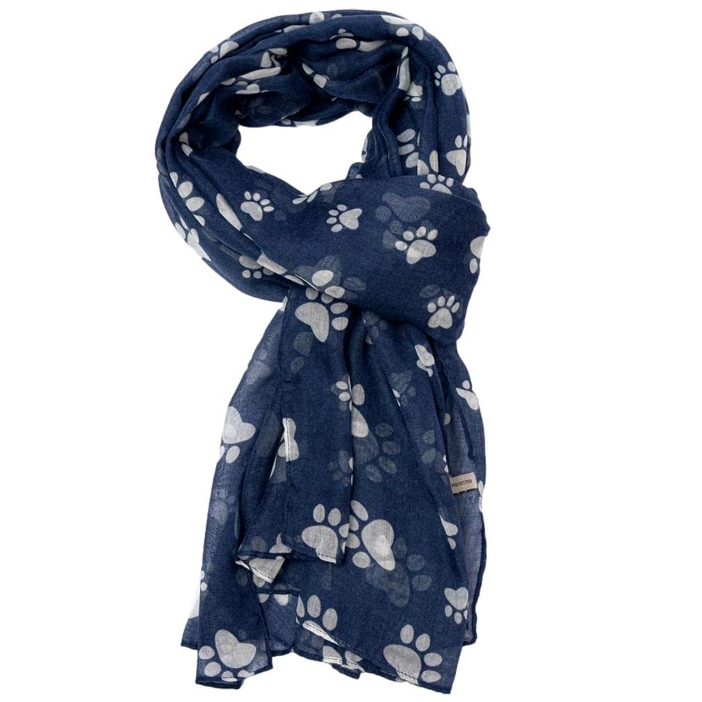 Purple Possum Women's Blue, Navy, Navy Blue, Dark Blue Purple Possum® Scarf Paw Print Wrap Dog Cats Paws Shawl Dogs Cat (Blue)