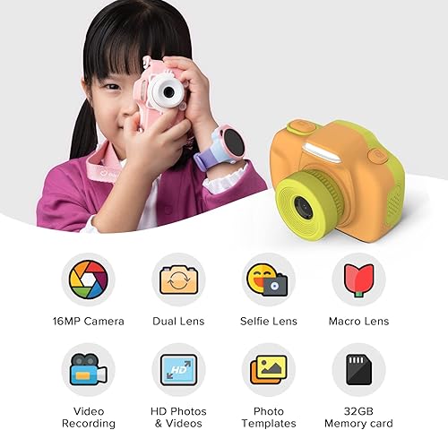Miniatura 2 de myFirst Cámara 3-16MP Mini cámara para niños con lente selfie extra (estuche a prueba de golpes y cordón para el cuello) (amarillo)