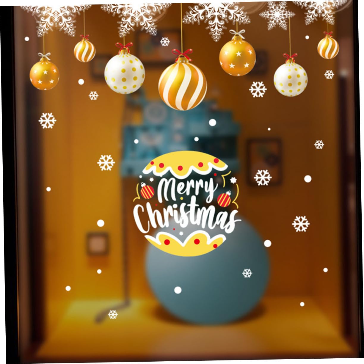 Alipis 5blätter Weihnachtsfensteraufkleber Wiederverwendbare Statische Wanddekoration Goldene Weihnachtsbaum-ornament Sticker Für Zuhause Und Partys