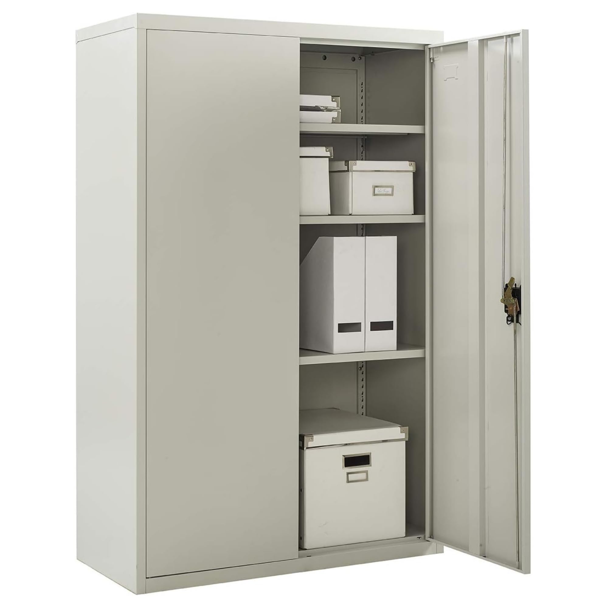 MMT Furniture Metal Storage Cabinet - 2 Door Lockable Filing Cabinet -Storage Cupboard for Home, Office, Files, Pantry, Utility, Garage Tools - 3 Shelf Unit - Grey