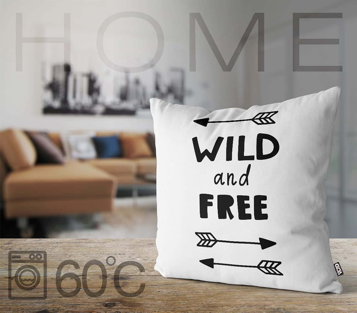 VOID Wild Free Spruch Cartoon Kissenbezug Kissenhülle Sofakissen Kissen Deko Outdoor-Kissen Dekokissen, Kissen Größe:60 x 60 cm