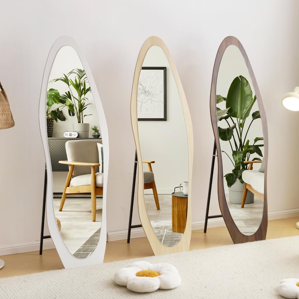 ブラウン】全身鏡 ウェーブミラー 姿見鏡 北欧 木目調 160*50CM