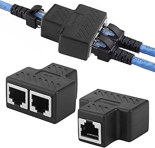 RJ45 Splitter Adapter, RJ45 Female to 2 Female Splitter Coupler LAN Ethernet Network 1 to 2 Adapter, LAN Connector, Suitable for Super Category 5 Ethernet, Category 6 Ethernet(Black)