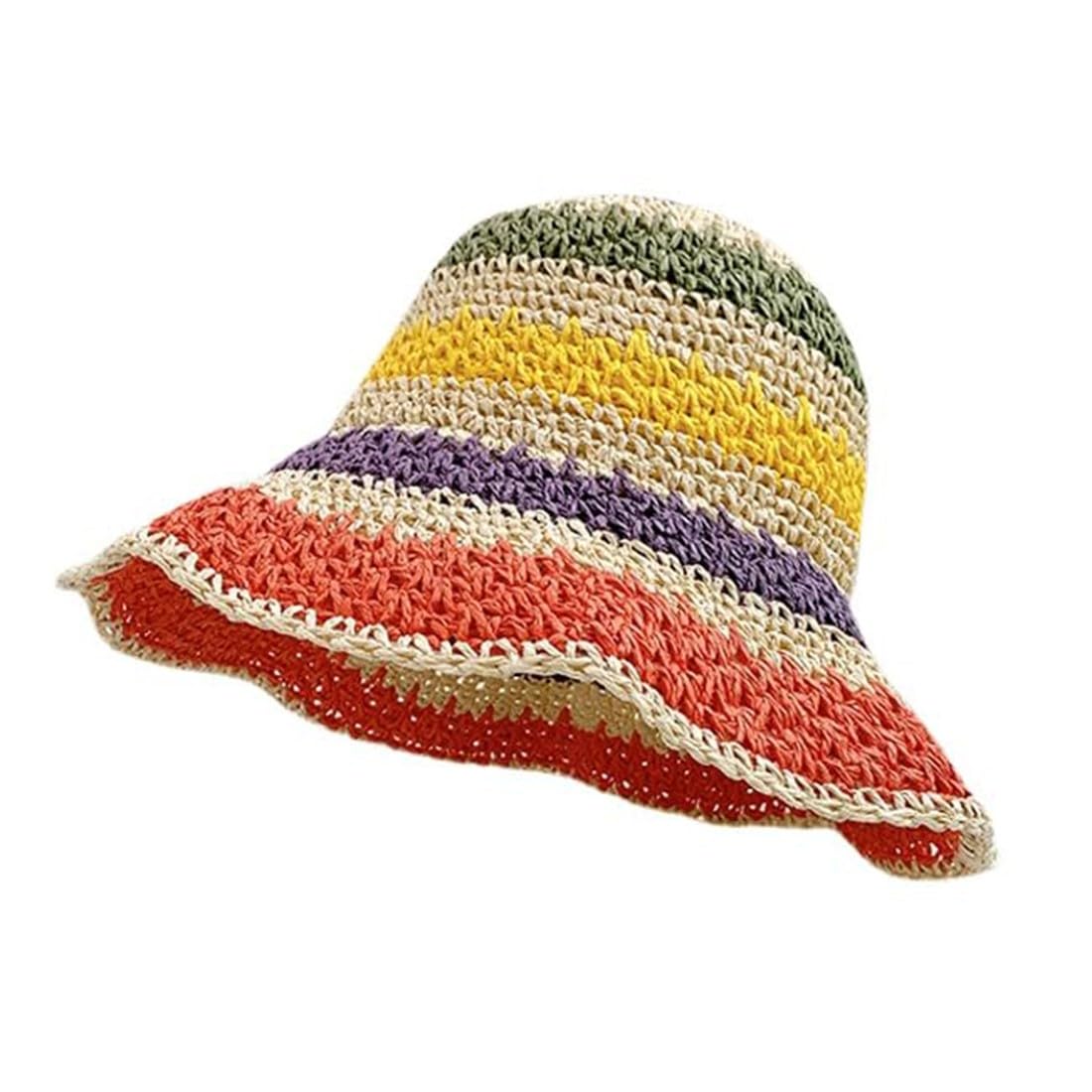 AKJAXQU Sombrero de Paja de Las Mujeres, Playa de Verano Sombrero de Sol Plegable Gorra de Sol de ala Ancha Señora Trenzado para Viajes Decoración Vacaciones, Suave Transpirable