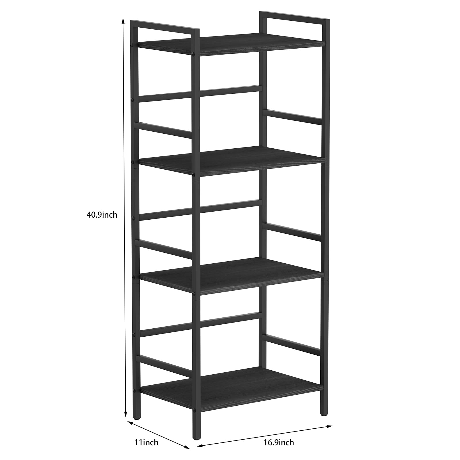 CADUKE 4-stufig Bücherregal, Standregal mit Holzablagen, Schwarzes Küchenregal, Industrielles Aufbewahrungsregal für Wohnzimmer, Büro, Schlafzimmer, 43 x 28 x 102 cm