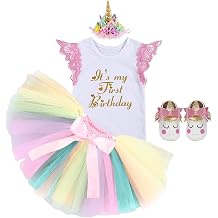 Baby Girls Princess First Birthday Cake Smash Unicorn Outfits Romper Rainbow Tutu Skirt Unicorn Headband Shoes
