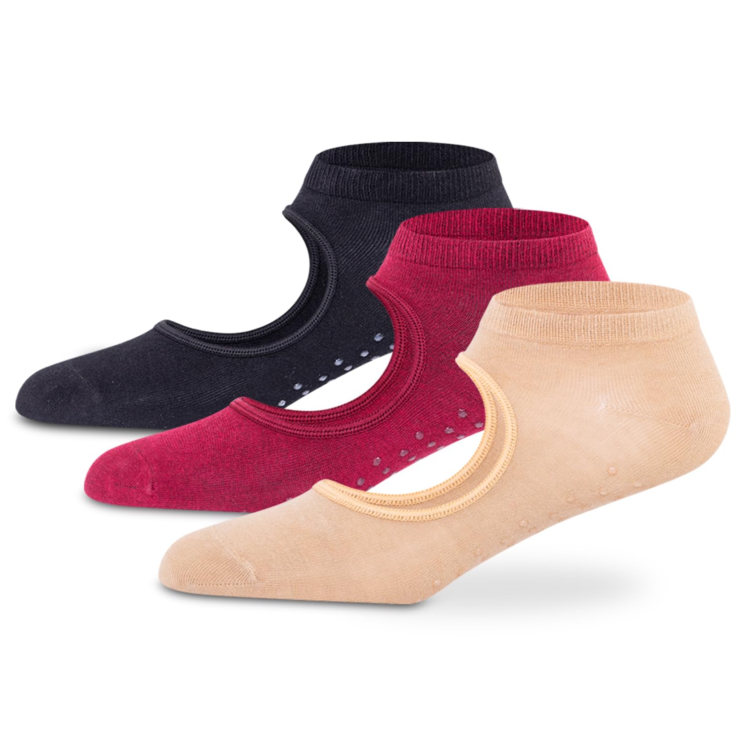 Anti-Skid Yoga Socks for Women - Non-Slip & Moisture Wicking, Odour Free Cotton Socks, Ideal for Yoga/Pilates/Dance - (Free Size) Pack of 3