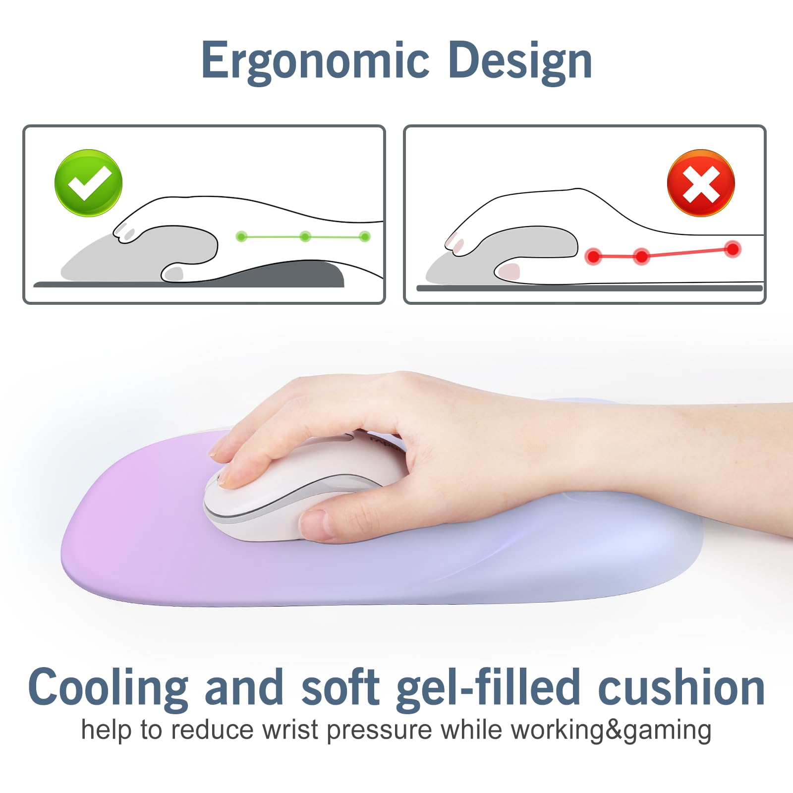 B BELK Ergonomic Mouse Pad with Wrist Rest, Comfortable Computer Mousepad with Gel Wrist Support Smooth Surface and Non-Slip PU Base for Pain Relief, Desk Accessories for Home & Game Decor, Purple