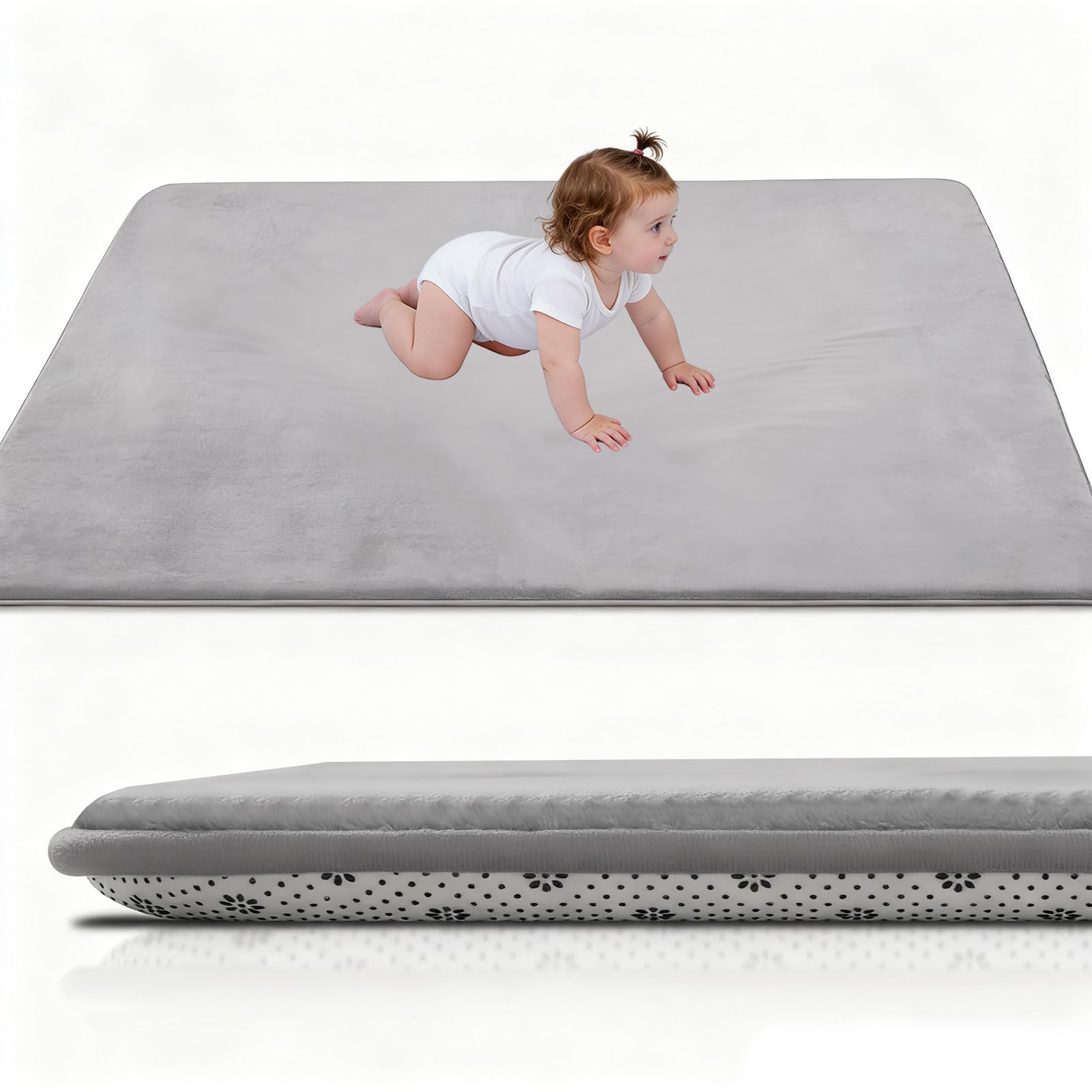 Stqyeiw Baby Play Mat for Floor 2cm Thick 80 x 100 cm Foam Floor Padded Playmats for Babies, Soft Baby Rug Kids Playpen Mat for Crawling Playing, Non Slip Bottom Silver Grey