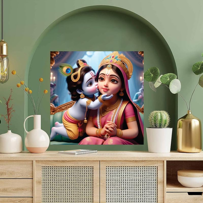 Image of British Terminal Cute little Bal Gopal Baby God Krishna| Kanha Ji | Laddu Lord Makhan Chor Painting Religious Poster for Pregnant Women for wall (matt thin vinyl,sticker,multicolor,unframed)| bj152