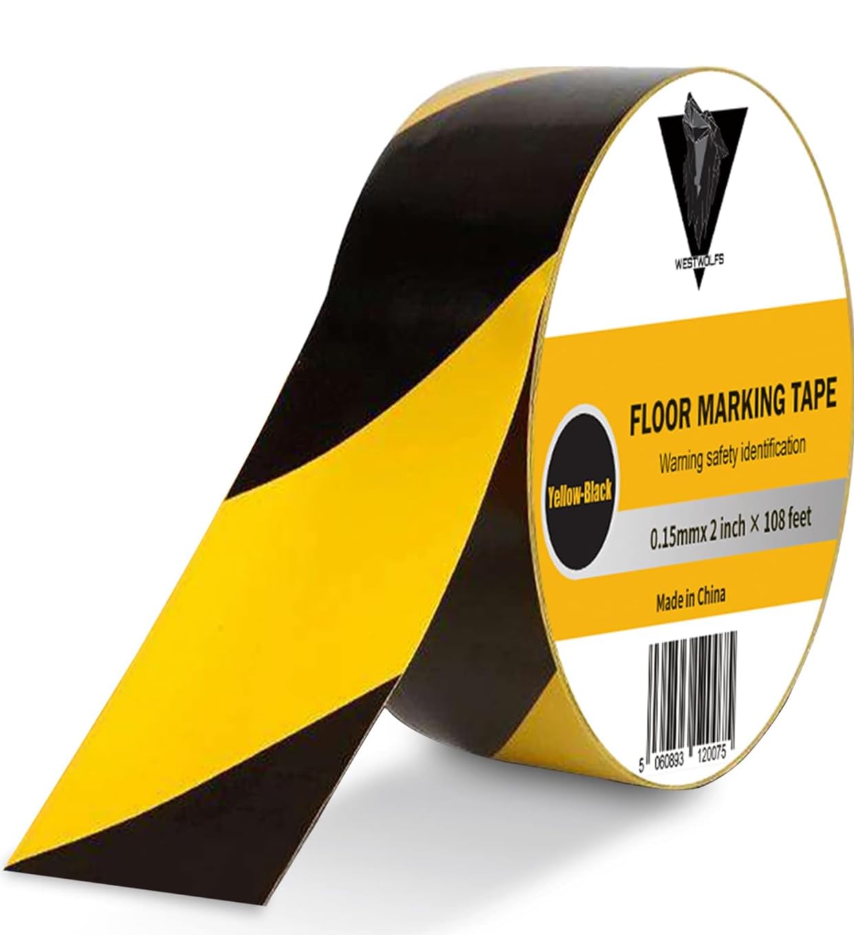 Black & Yellow Safety Tape - 2 Inch 108 Feet Strong Adhesive Floor Tape - Warning Tape for Marking Construction Sites- Waterproof & Wear Resistant Caution Tape for Indoor, Outdoor