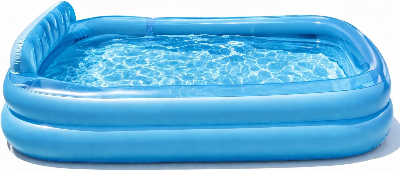 10ft Large Inflatable Family Pool with Bench & Backrest, Oversized Blow Up Swimming Pool for Kids & Adults, 2-in-1 Air Valve, 2 Cup Holders, 120" x 72" x 28" Heavy Duty Backyard Pool