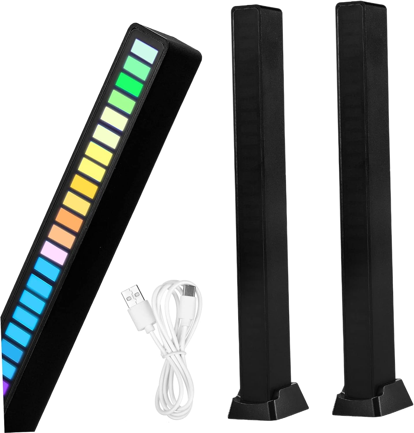 2Pcs RGB Sound Activated LED Light Bars Rechargeable Voice Activated Rhythm Lights for Bedroom Car Parties and Gaming Dynamic Music Syncing Effects