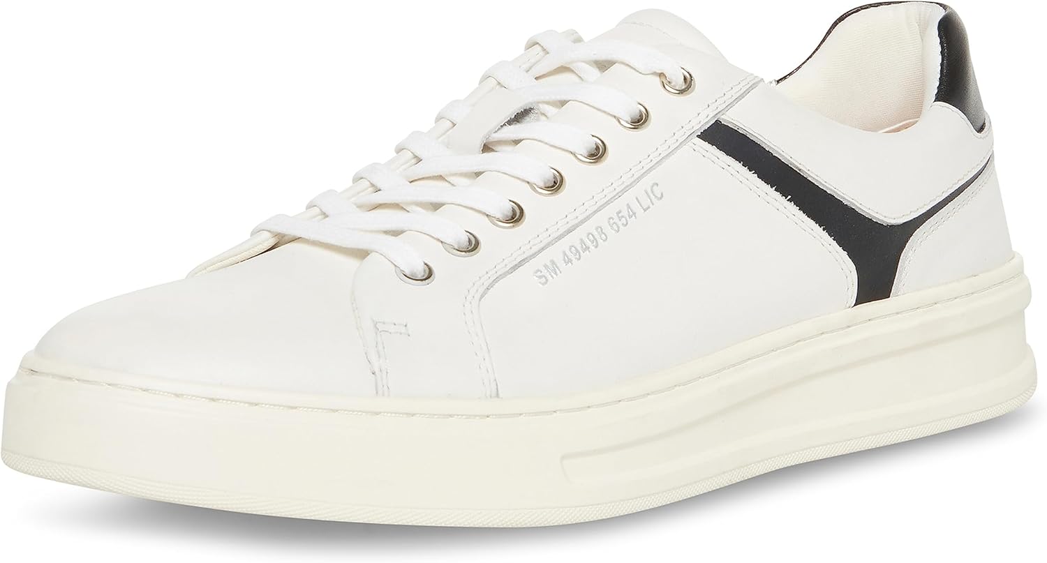 Steve Madden Men's McCord Sneaker, White/Black Leather, 11