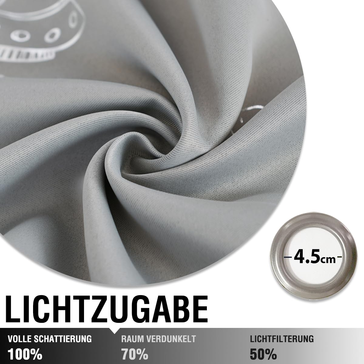 Vangao Lot De 2 Rideaux Occultants Pour Enfant - Avec œillets - Motif Espace - Pour Chambre D'enfant, Garçon, Fille, Salon - 130 X 145 Cm - Gris