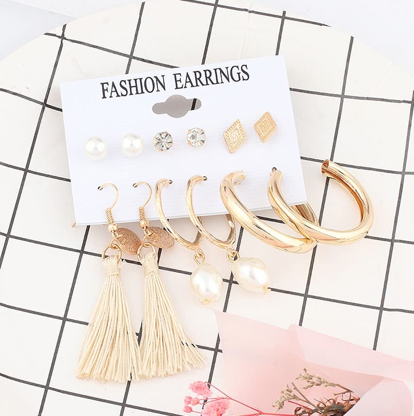 Image of ANNACREATIONS Stylish combo of pearl stud hoop earrings set for Women Girls