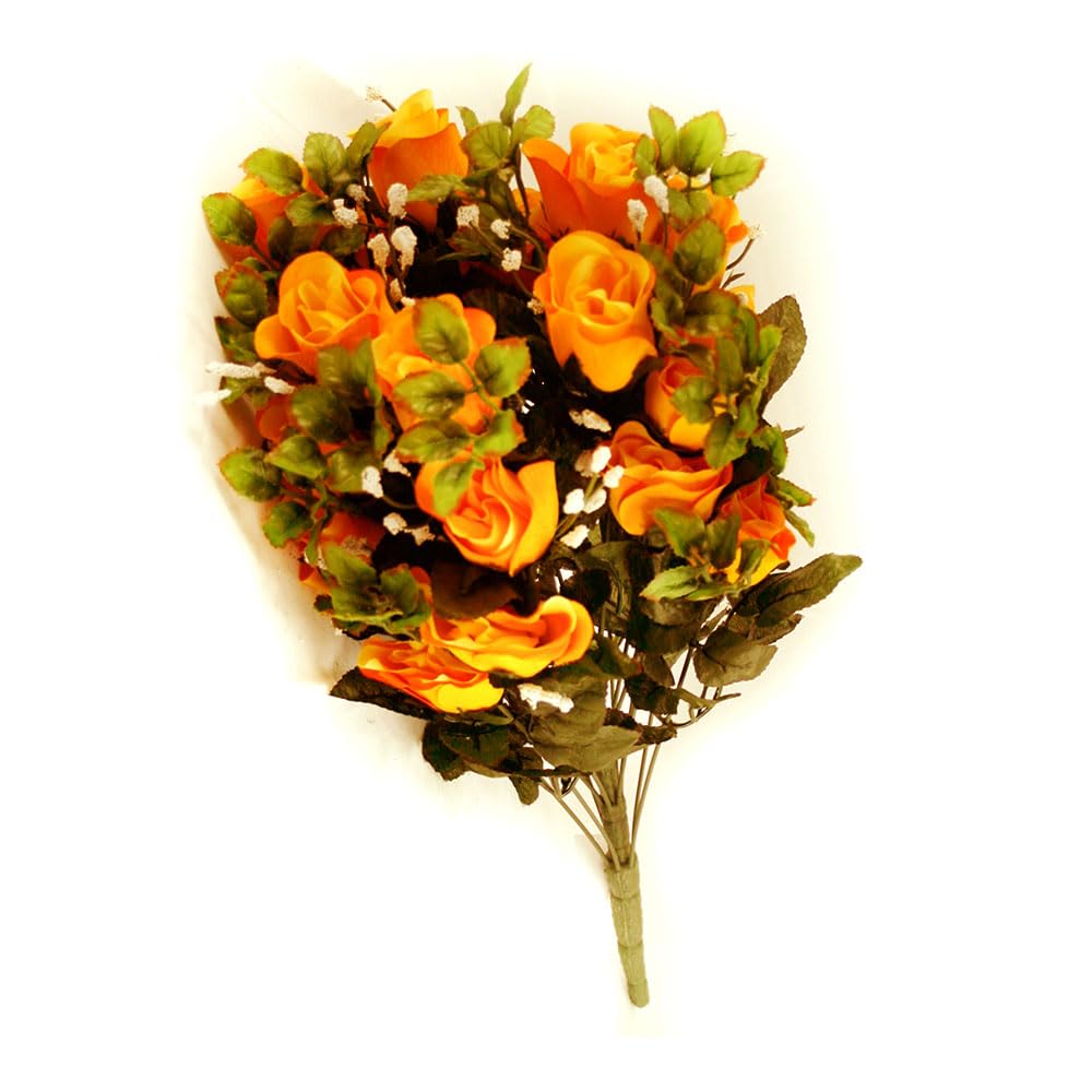 FloristryWarehouse Artificial silk flower Orange Rose & Gyp bunch 24 stems of Roses 55cm
