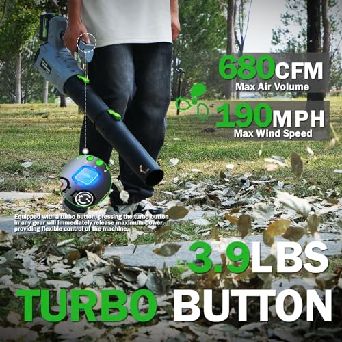 Leaf Blower Cordless,2 x 21V 6.0Ah Battery and Charger, with 680CFM 190MPH Electric Cordless Leaf Blower, 5-Variable Speed & Turbo Mode, Blowers for Lawn Care, Patio Cleaning and Dust(Red A)