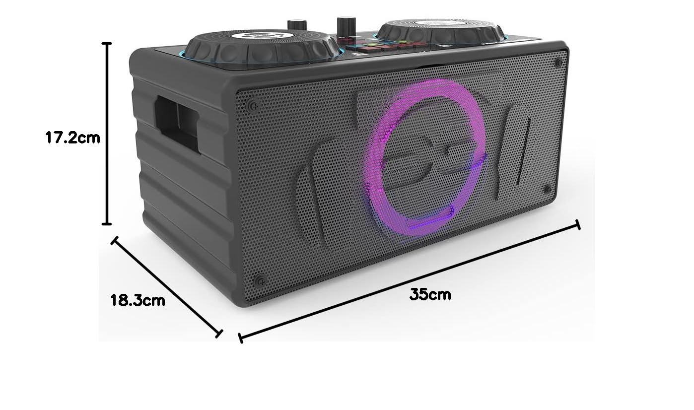 iDance DJ303 PARTYMIX - Altavoz portátil de 200 vatios Bass Reflex - Mezclador de audio y platinas de volumen - Micro con cable - Juego de luces de disco - Recargable