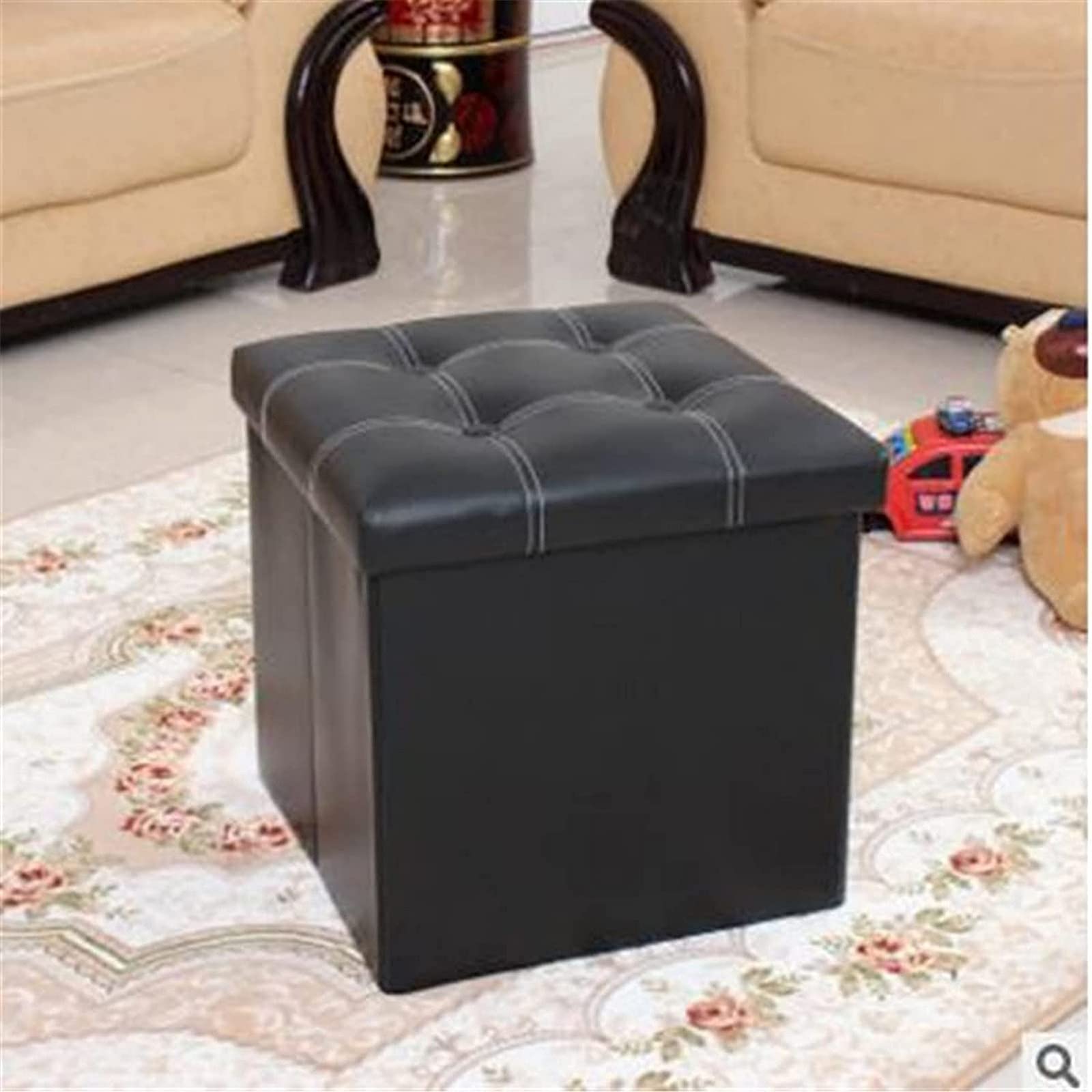 Repose-pieds en similicuir PU noir avec capitonnage élégant et finitions soignées