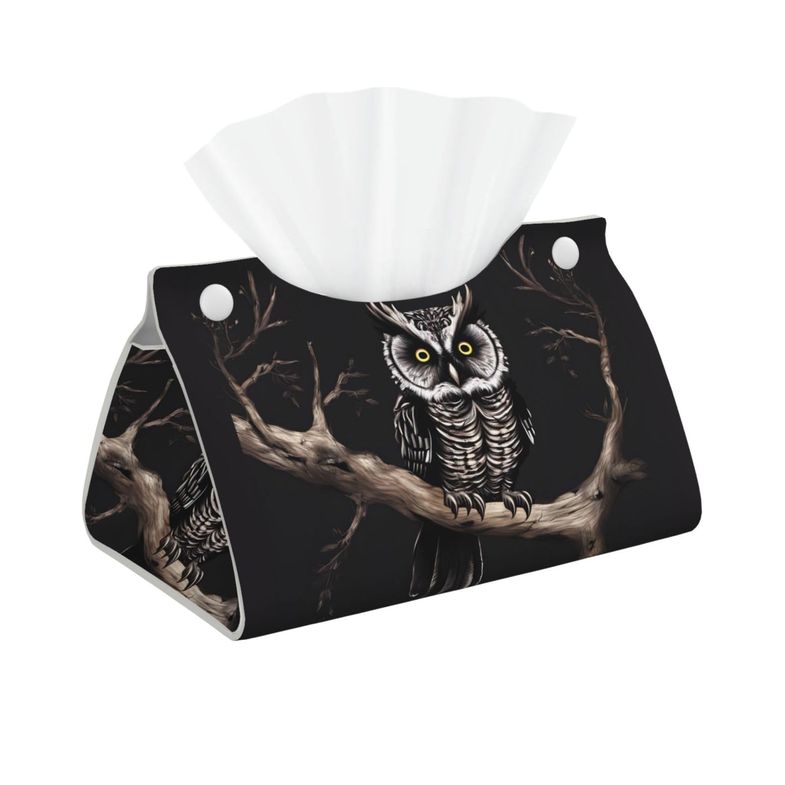 Late Night Owl Rectangular Leather Tissue Box Cover, Folding Facial Tissue Holder Dispenser for Car