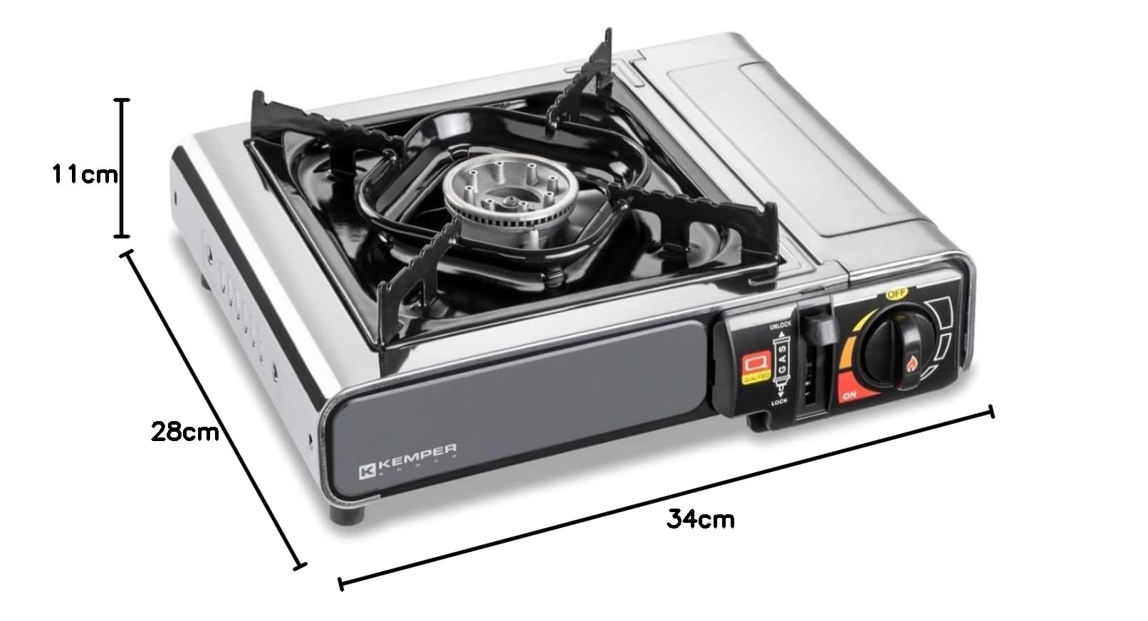 Kemper - Réchaud à gaz portable 2200W INOX + 4 cartouches de gaz + Malette de transport Cuisson Extérieure Camping Van Trek