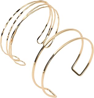 Gold Arm Cuff, Minimalist Arm Cuff Jewelry for Women, Good Adjustable Upper Arm Bracelet Bangles, Layered Bracelet for Men Girlfriend Wife Mom Wedding Birthday Party Dainty Greek Goddess Costume