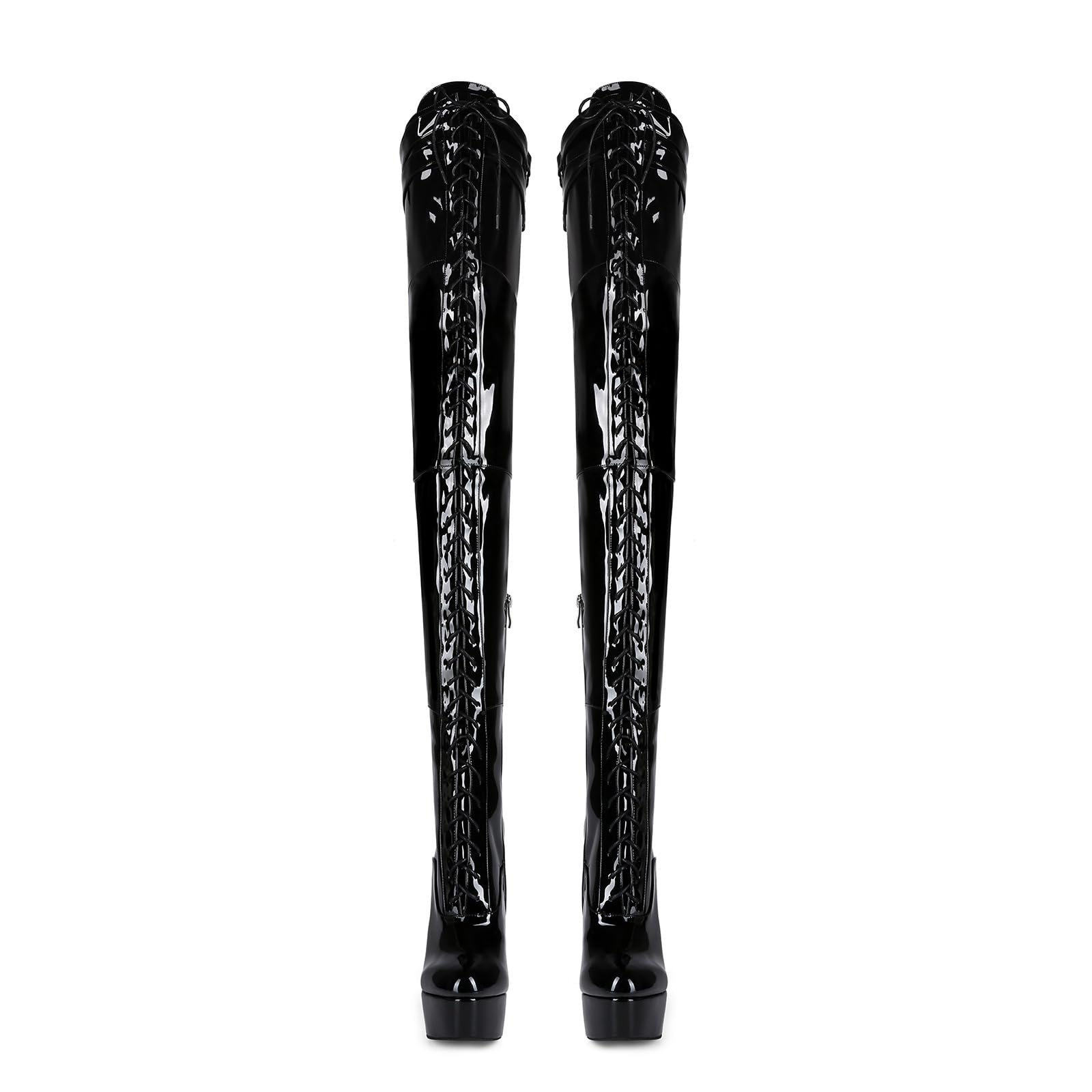Damen Stiefel Plateau Stiletto Overknees Schnürstiefel mit Reißverschluss High Heels Boots mit Riemen