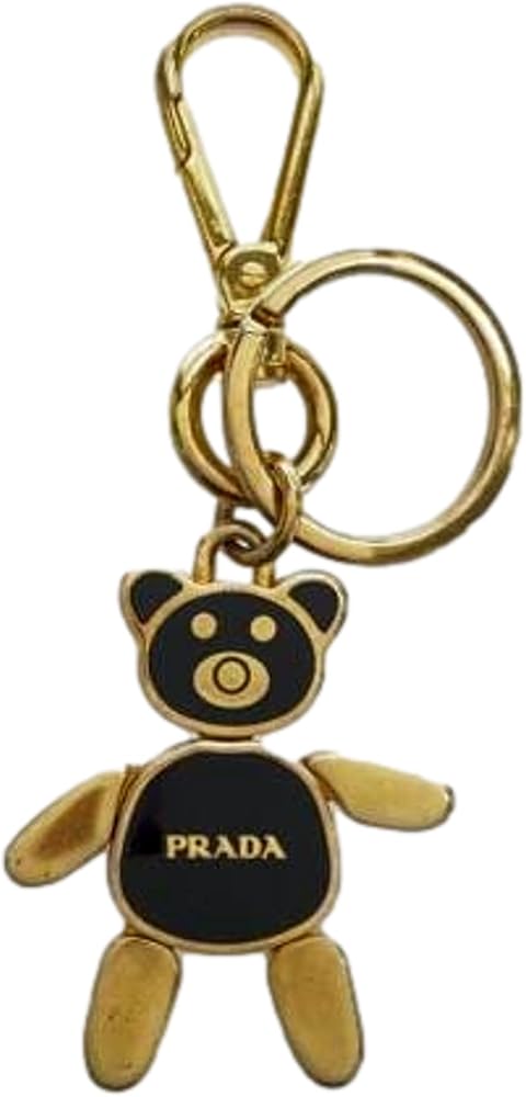 Prada Women's Black/Gold Teddy Bear Handbag Charm Keychain at