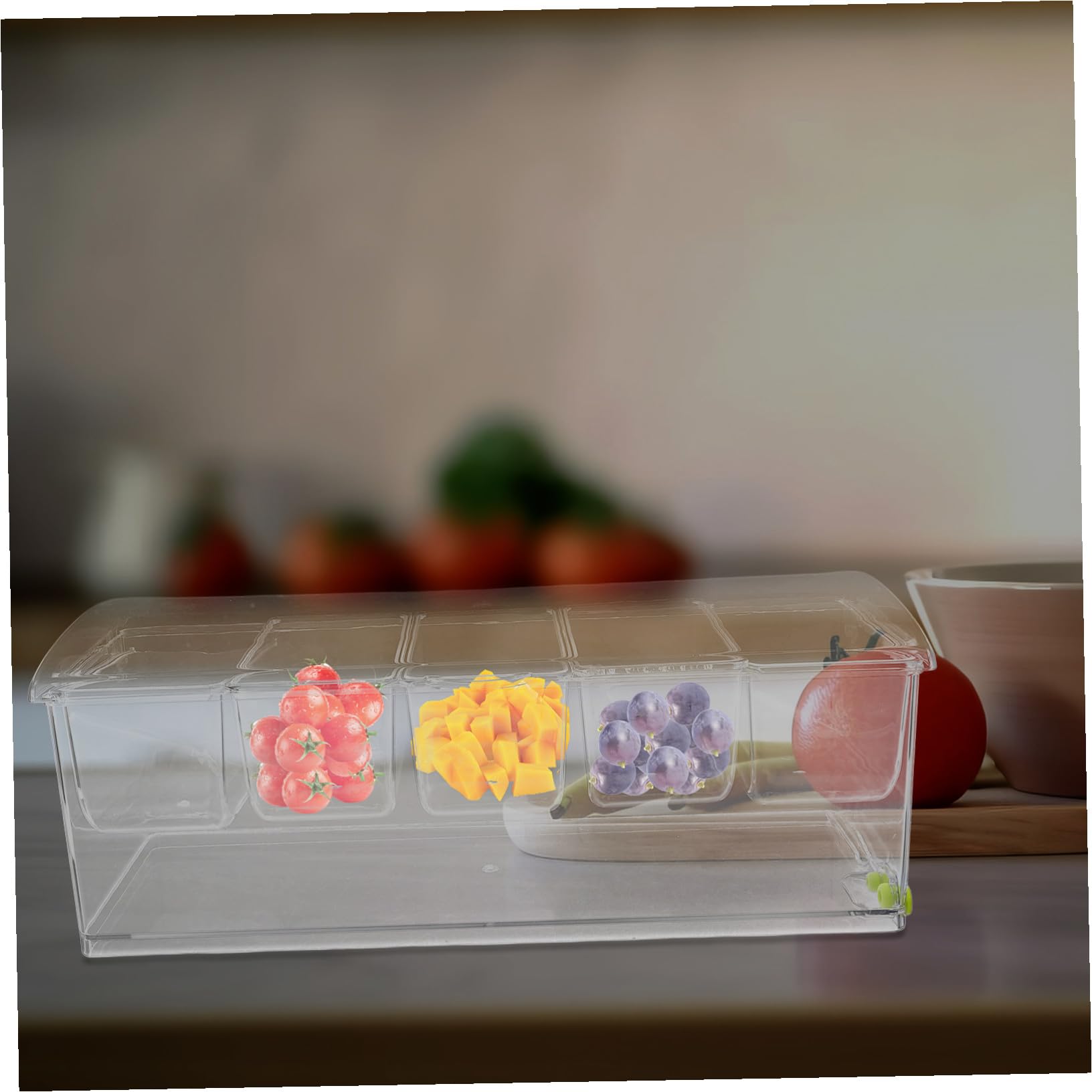 OUNONA Plateau à Condiments Réfrigéré avec Couvercle Plateau Plastique Compartiments Distributeur Froid pour Bar à Garnitures Fruits et Légumes Buffet Froid Service Traiteur