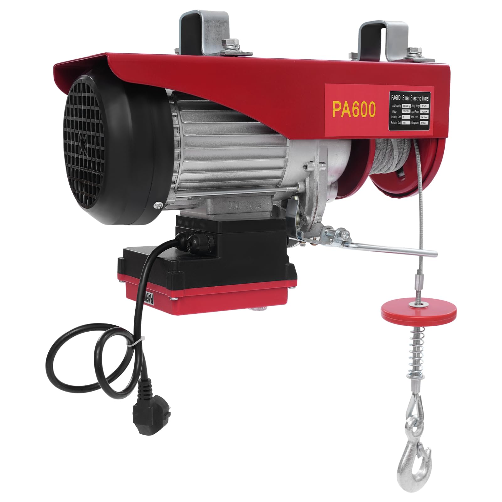 Elektrische Seilwinde 600kg Seilzug Motorwinde 1200W Seilhebezug Hebezug 10m/min Flaschenzug Kettenzug mit 2 Hosenträger und Drahtlose Fernbedienung