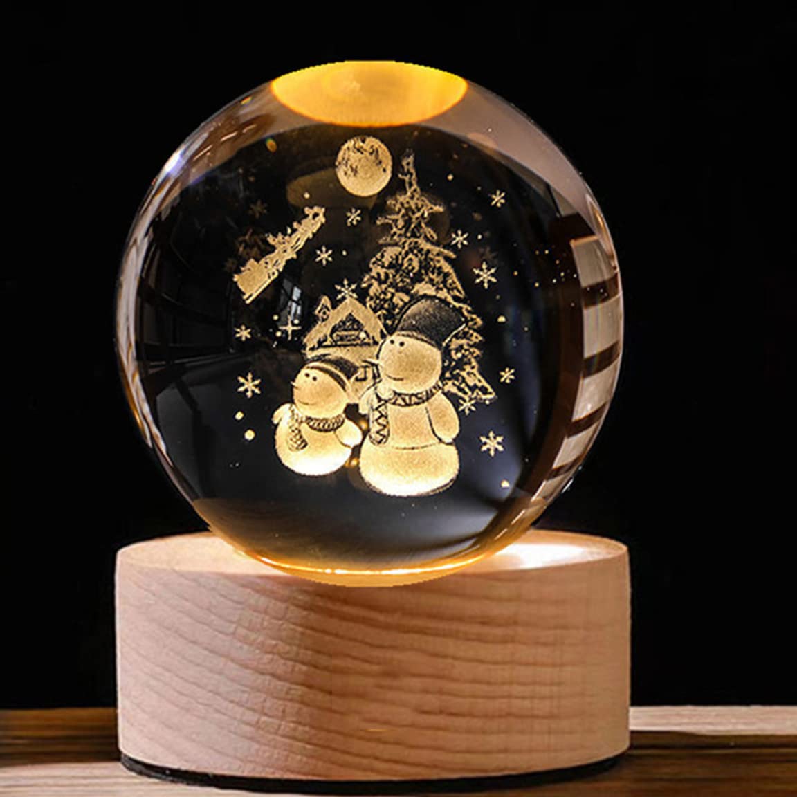 3D Planet Crystal Ball Night Light With Wooden Base - Moon and Solar System Planets LED Light - Home Decoration
