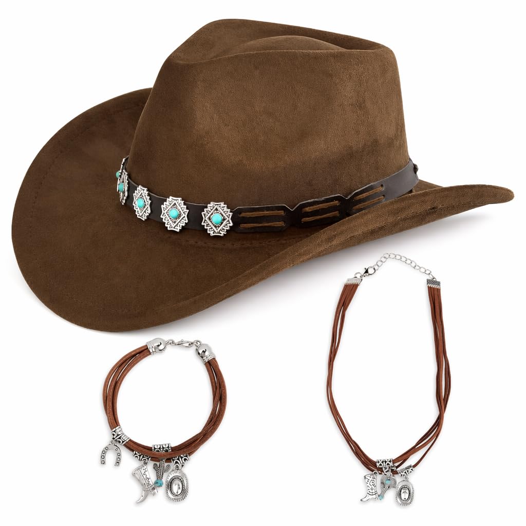 Efuwfugc Cowgirl Hat Set with Jewellery and Pendant