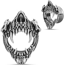 COOEAR Stainless Steel Tunnels, Open Mouth Sharp Teeth design Earring Plugs, Screw Back Piercing Expander Stretchers.