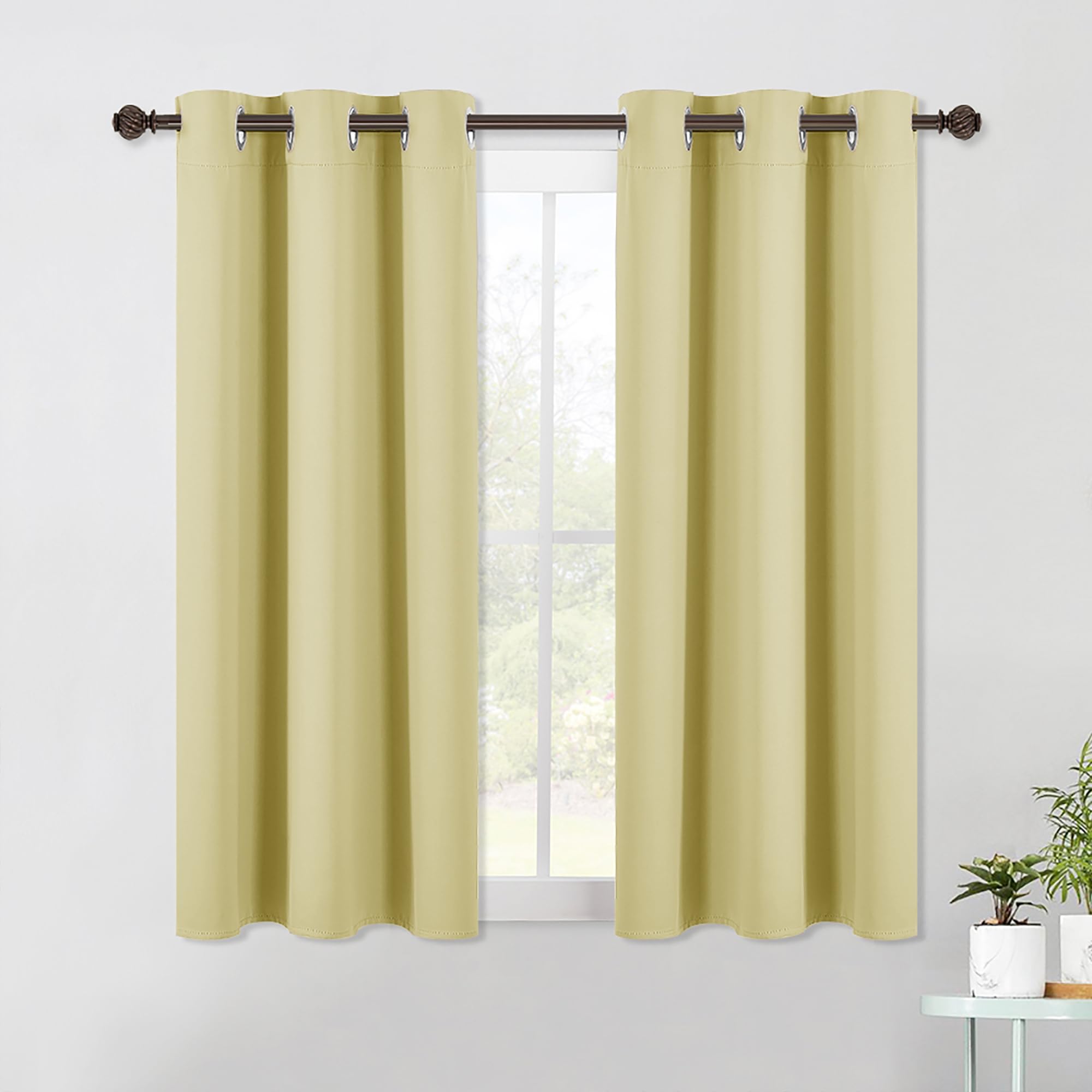 NICETOWN Blackout Curtains &amp; Drapes for Bedroom, Paler Yellow, W34 x L40, Set of 2, Triple Weave Grommet Top Thermal Insulated Light Blocking Panels for Bathroom/Living Room