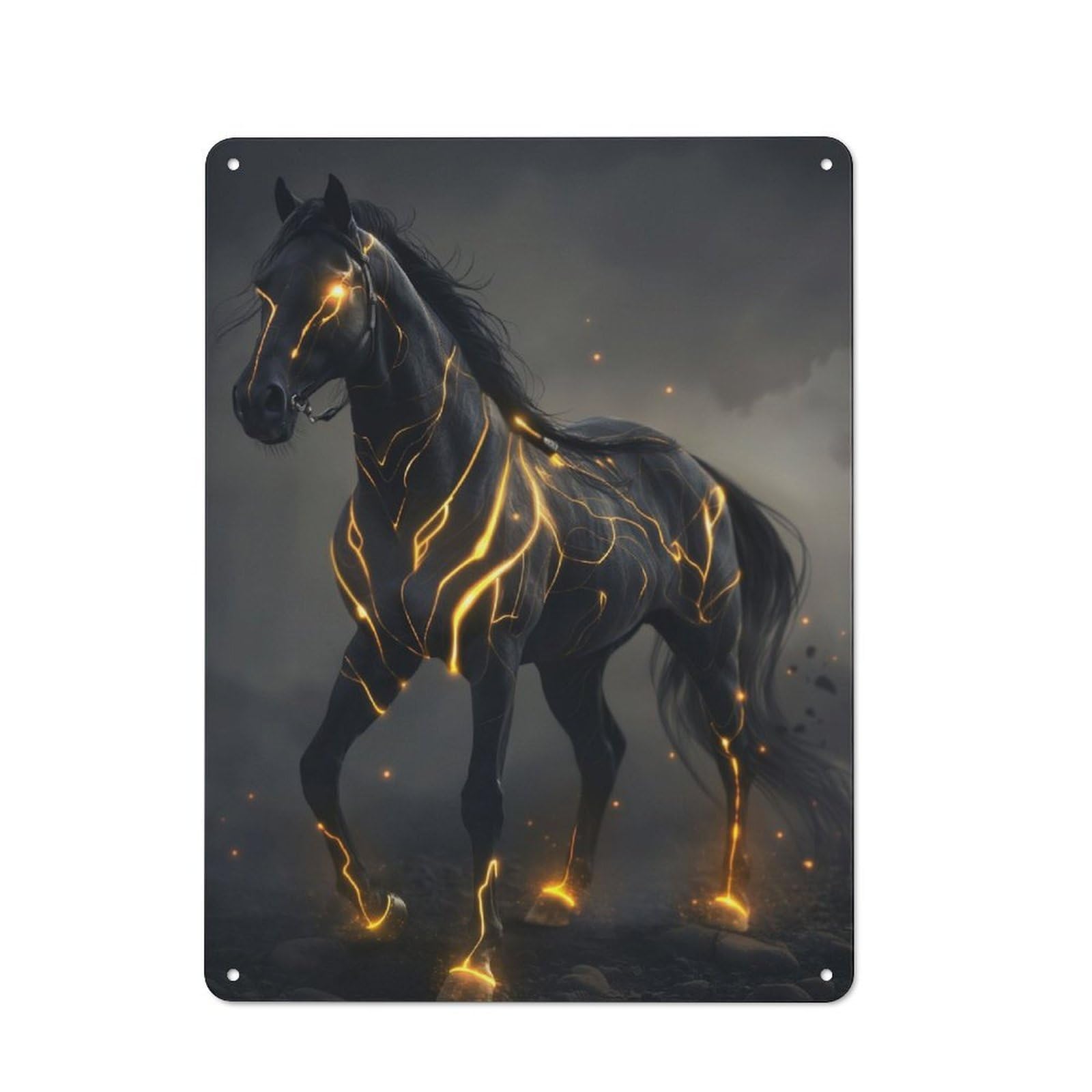 Junmoney Horse Black Fantasy Glow Printed Metal Sign 40X30cm For Home Office Or Studio, A Christmas Gift For People Styling Home Office And Studio
