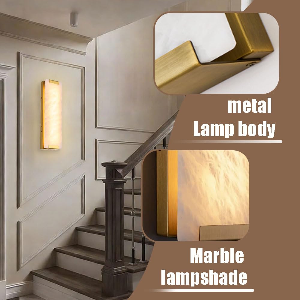 Applique rettangolare da 14,1 pollici in alabastro, lampada da parete in stile nordico, applique in metallo con sorgente luminosa a LED, apparecchi di illuminazione a parete per corridoio, sogg