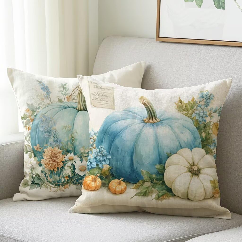 Housse coussin 20x20 cm imperméable lot de 2 bleu lin décoratif M-49
