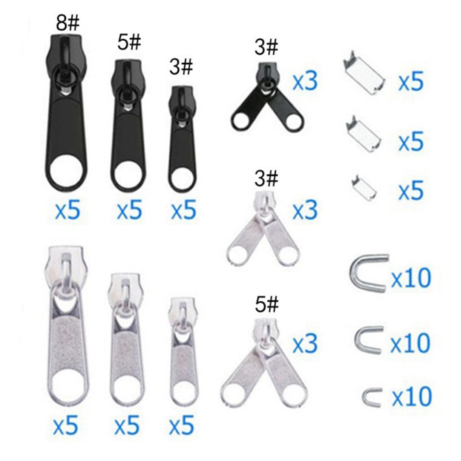 Kit de reparación de cremallera de 85 piezas, repuesto de tirador de cremallera, accesorios de tirador de cremallera (juego de 10)