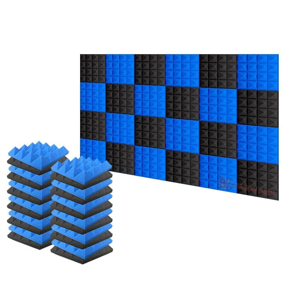 Acoustic Foam Panels 24 Pack Pyramid Sound Absorbing Foam Tiles 25x25x5cm, High Density Studio Acoustic Panels for Echo Reduction, Recording, Gaming, Home Office Wall Treatment , 1034 Black — view 37