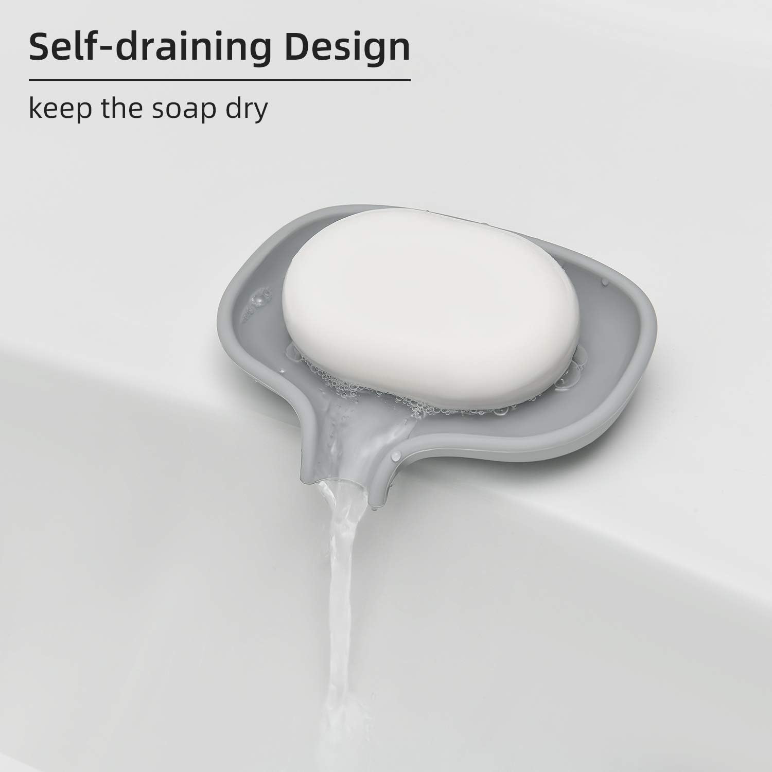 SUBEKYU Soap Dish with Draining Tray, Silicone Soap Holder Saver for Shower/Bathroom, Keep Soap Bars Dry Clean, 2 Pack (White+Gray): Home & Kitchen