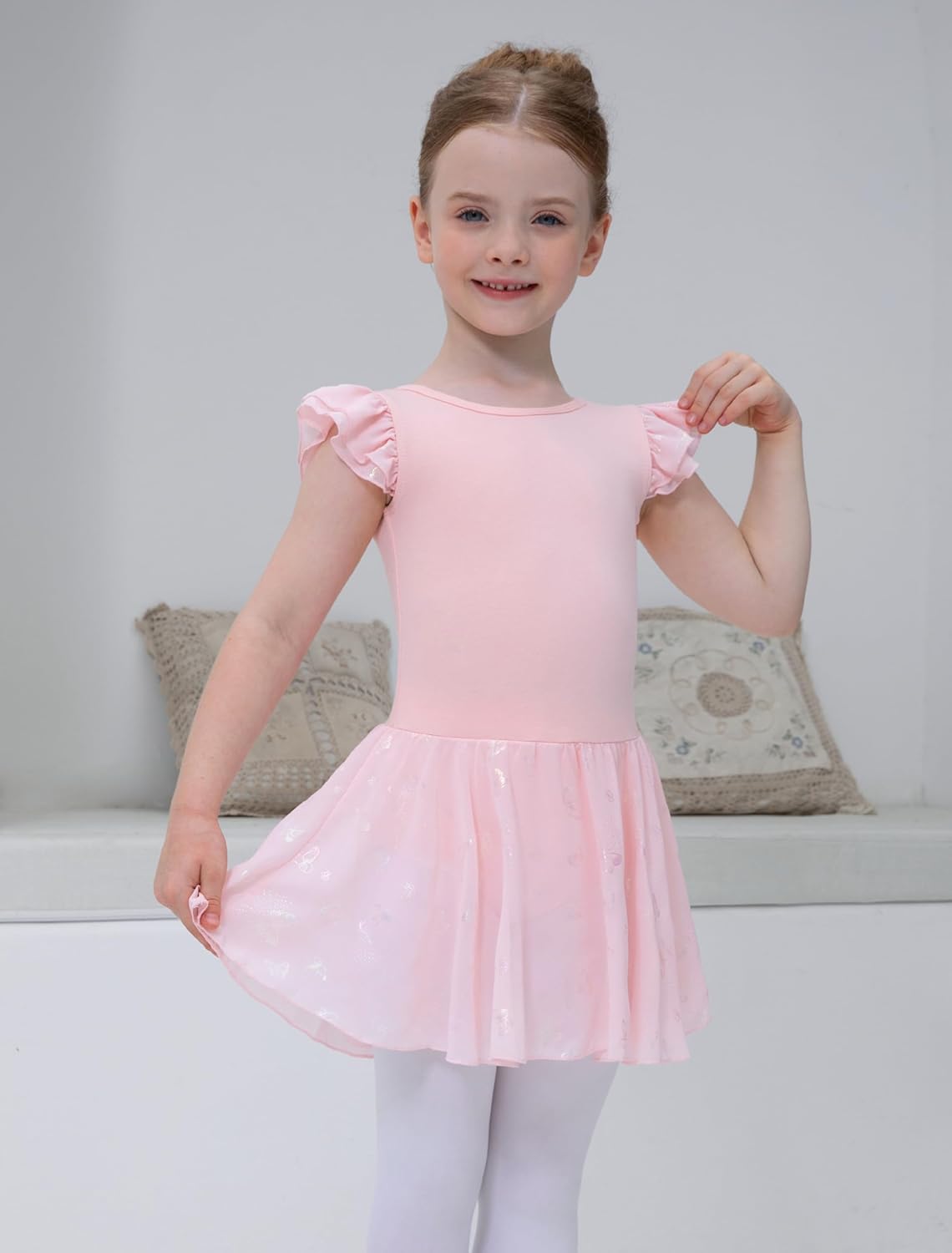 Girls Ballet Leotard with Skirt Toddler Dance Dresses Criss-Cross Hollow Back Ruffle Butterfly Sleeve Ballerina - Image 3