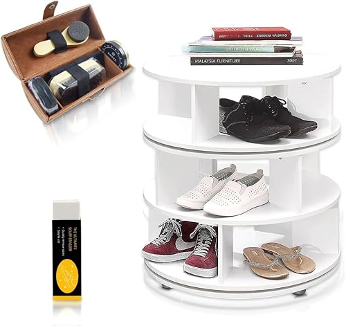 GoLiveAi Zapatero giratorio, torre giratoria 360 con kit de limpieza de zapatos y borrador de zapatos, zapatero independiente para entrada, puerta y